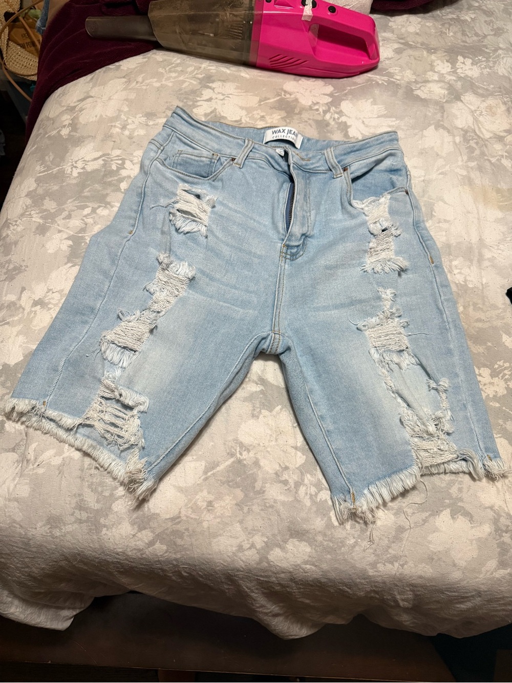 Wax Jean Light Wash Distressed Denim Bermudas